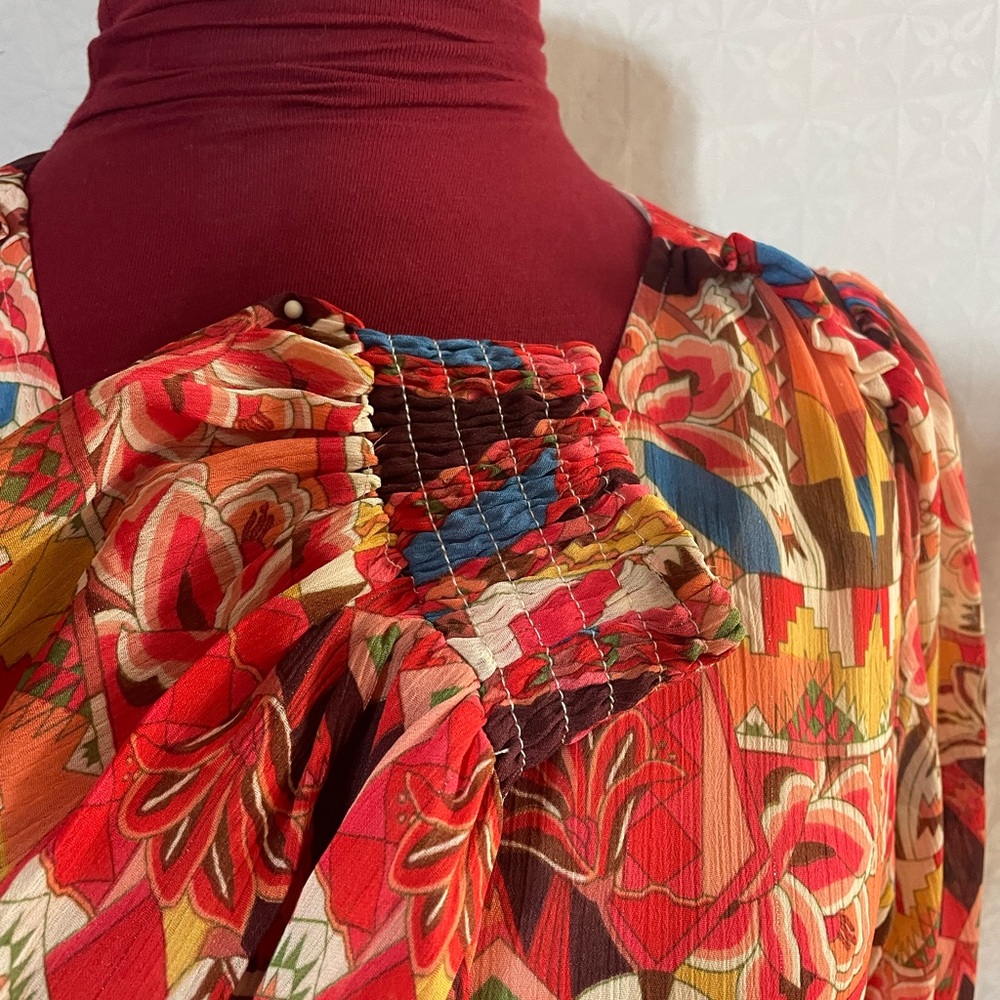 Jade Multicolor Geometric Pattern Long Sleeve Max… - image 3